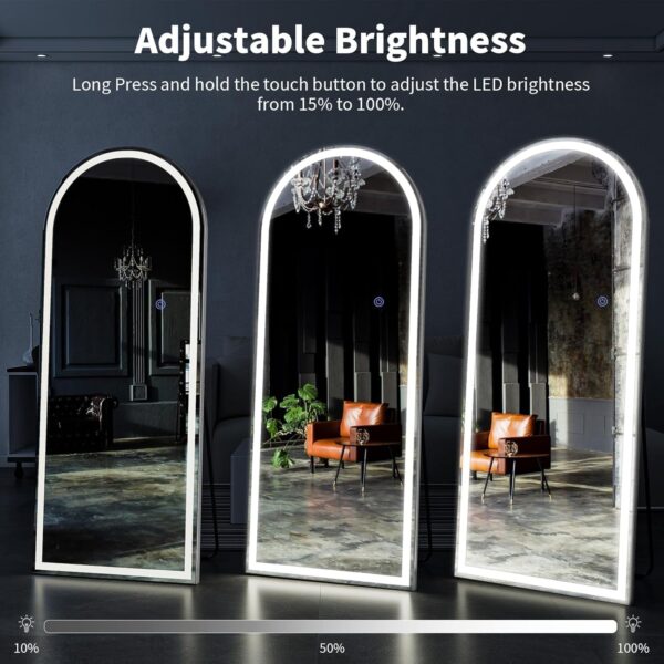 VooBang 56"x21" LED Mirror Full Length - Arched Floor Body Mirror with Dimmable Lights - 3 Color Modes, Standing Leaning Wall Mounted for Bedroom, Dressing Room