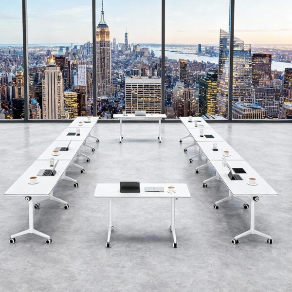 Folding Conference Table with Wheels, Flip Top Mobile Desk with Locking Silent Casters - Space Saving Rolling Table for Training Room, Office, Classroom, Conference Room,1 Pack