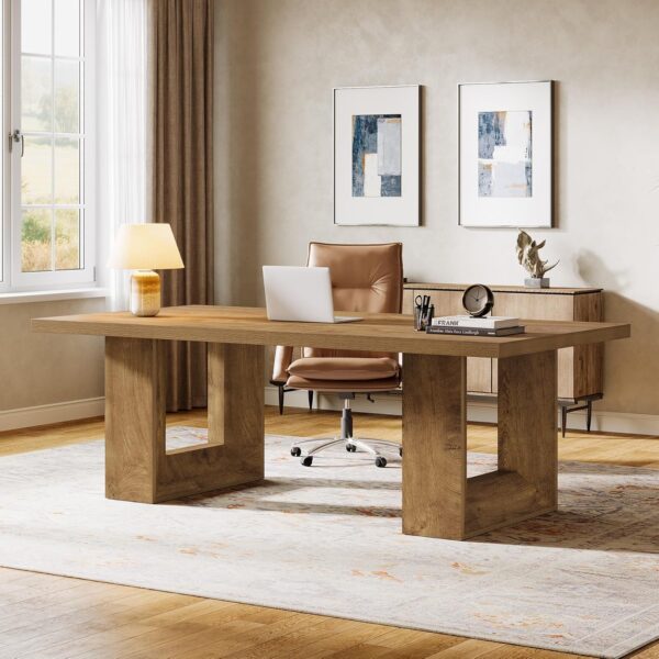 Tribesigns Home Office Desk, 62.99" Large Farmhouse Executive Desk, Computer Table for Office, Conference Room, Study Room (Walnut)