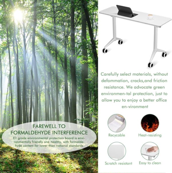 Folding Conference Table with Wheels, Flip Top Mobile Desk with Locking Silent Casters - Space Saving Rolling Table for Training Room, Office, Classroom, Conference Room,1 Pack