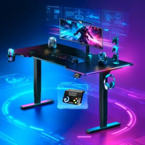 FLEXISPOT CyberX 63 Inch RGB LED Electric Gaming Standing Desk, Dual Motor 3-Stage Adjustable Desk up to 352 lbs, Large Ergonomic Computer Workstation for Gamers, Streamers & Home Studios (Black)