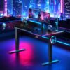 FLEXISPOT CyberX 63 Inch RGB LED Electric Gaming Standing Desk, Dual Motor 3-Stage Adjustable Desk up to 352 lbs, Large Ergonomic Computer Workstation for Gamers, Streamers & Home Studios (Black)