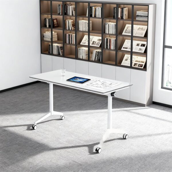 Folding Conference Table with Wheels, Flip Top Mobile Desk with Locking Silent Casters - Space Saving Rolling Table for Training Room, Office, Classroom, Conference Room,1 Pack
