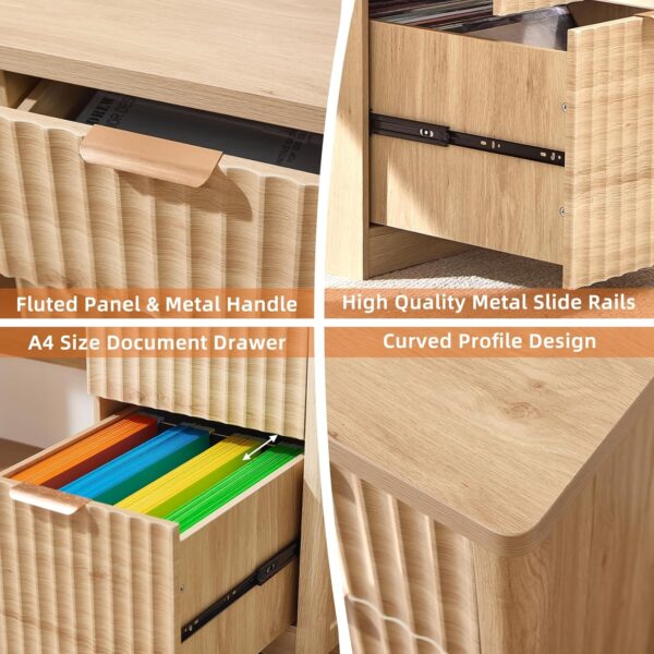 48" Modern Fluted Executive Desk with Storage Cabinet, Natural Wood Home Office Desk with File Drawer & Metal Handles, Large Computer Writing Table for Office,Study, Living Room, Bedroom