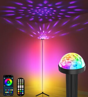 Uplighter Corner Floor Lamp, Smart RGB LED Corner Floor Lamp,Modern Projector Floor lamp with APP & Remote,Ambient Lighting Color Changing Standing Lamp with Music Sync for Living Room