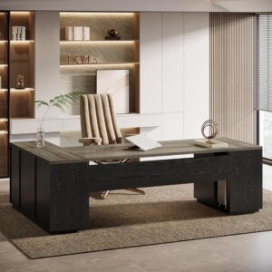 Tribesigns 85.8-Inch L-Shaped Executive Office Desk with File Drawers & Storage Cabinet, Professional Corner Computer Desk Extra Large Business Workstation with Adjustable Shelves (Gray&Black)