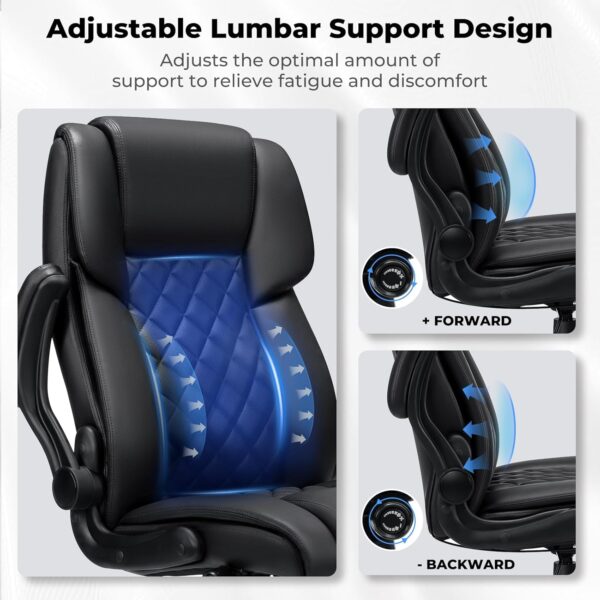 Big and Tall Office Chair 450lbs Heavy Duty Ergonomic Executive Desk Chair with Adjustable Lumbar Support High Back Home Computer Leather Chair with Padded Flip-up Arms for Heavy People Black