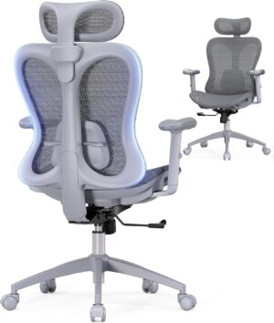 71XdwBURi1L._AC_SL1500_.jpg Ergonomic Office Desk Chair, Comfortable Computer Gaming Chair, Breathable Mesh Back & Seat, Adjustable Armrest & Headrest, Lumbar Support, Butterfly Design for Home Office (Gray)