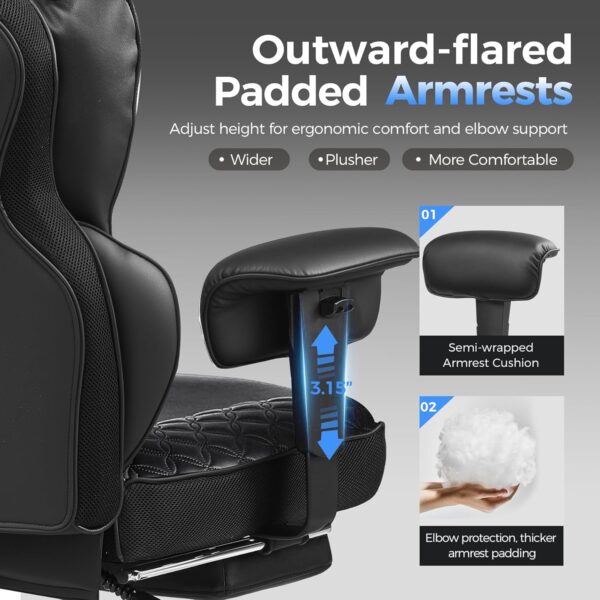 COMHOMA Big and Tall Office Chair 400LBS Heavy Duty Gaming Chair with Deluxe Embossing Leather High Back Wider Ergonomic Computer Chair with Foot Rest 150°Reclining Pocket Spring Lumbar Support