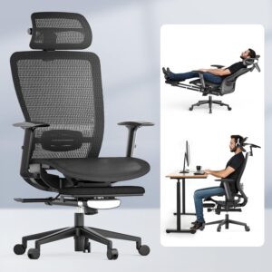 FLEXISPOT Ergonomic Office Chair with Footrest, Mesh High Back Computer Chair, Home Office Desk Chairs, with Adjustable Lumbar Support/4D Headrest/Reliable Base, Breathable Mesh Seat, Black, OC3 AIR-F