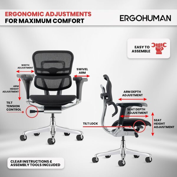 81crGjHZ1CL._AC_SL1500_.jpg Ergohuman Eurotech ME8ERG GEN2 High Back Mesh Office Chair with Tilt Tension Control, Tilt Lock, Back Angle, Back Height, Synchro Tilt, Seat Height, Seat Depth, and Arm Height Adjustments, Black