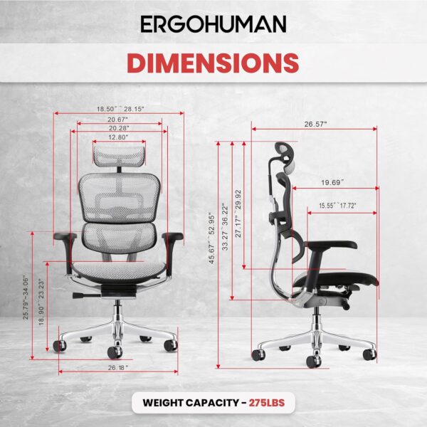 91EZLCilkeL._AC_SL1500_.jpg Ergohuman Eurotech ME7ERG GEN2 High Back Mesh Office Chair with Tilt Tension Control, Tilt Lock, Back Angle, Back Height, Synchro Tilt, Seat Height, Seat Depth, and Arm Height Adjustments, Grey