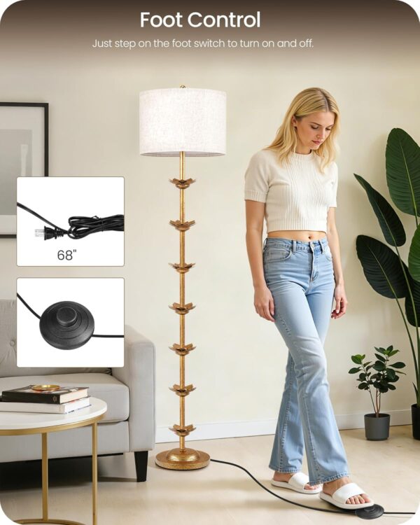 71SyTdeBdlL._AC_SL1500_.jpg 63.8” Floor Lamp with Landen Leaf, Antique Gold Standing Lamp with Foot Switch, Metal, Beige Linen Drum-Shaped Shade, Bulb Not Included, for Bedroom, Living Room D20LD05