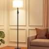 【Upgraded】 Dimmable Floor Lamp for Living Room, 1000 Lumens LED Bulb Included, Modern Floor Lamps Simple Design with Linen Shade, Tall Standing Lamp for Bedroom Office Dining Room, Black Pole Lamp