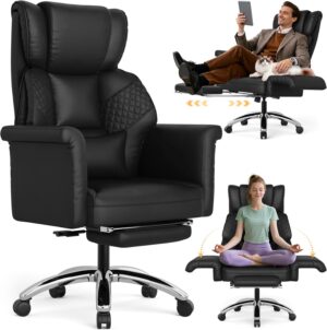 71YWFdmx0XL._AC_SL1500_.jpg Ergonomic Office Chair with Footrest, Criss Cross Legged Desk Chair with Flip-Up Arms, Wider Thicker Spring Seat, Lumbar Pillow, Pet-Friendly, 500LBS Big and Tall Heavy-Duty Executive Leather Chair