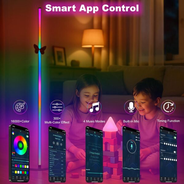 2 Pack Corner Floor Lamp – 57'' Tall RGB Lamp Modern Mood Lighting with 88 LEDs, Bluetooth App Control, and Sturdy Base for Effortless Setup