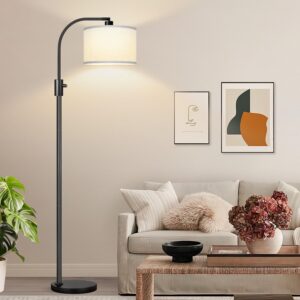 [Upgraded] Dimmable Floor Lamp, 1200 Lumens LED Edison Bulb Included, Arc Floor Lamps for Living Room Modern Standing Lamp with White Shade, Black Tall Lamp for Living Room Bedroom Office Dining Room