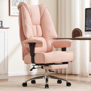 71rXTc7kFbL._AC_SL1500_.jpg Big and Tall Office Chair 400lbs Wide Seat, Leather High Back Executive Office Chair with Foot Rest, Ergonomic Chairs Lumbar Support for Lower Back Pain Relief (Light Pink)