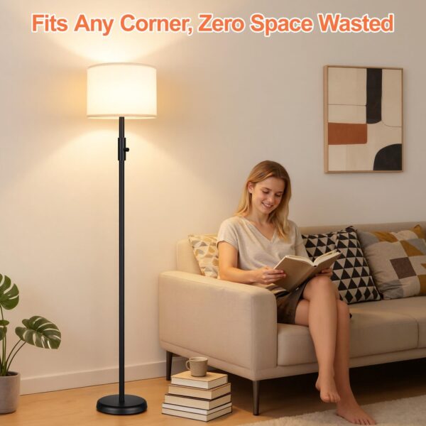 【Upgraded】 Dimmable Floor Lamp for Living Room, 1000 Lumens LED Bulb Included, Modern Floor Lamps Simple Design with Linen Shade, Tall Standing Lamp for Bedroom Office Dining Room, Black Pole Lamp