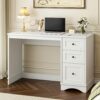 48”White Computer Desk with 3 Drawers, Modern Office Desk with Storage, Small Writing Desk for Bedroom, Living Room, Office