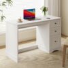 48”White Computer Desk with 3 Drawers, Modern Office Desk with Storage, Small Writing Desk for Bedroom, Living Room, Office