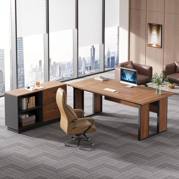 Tribesigns 3 Drawer File Cabinet with 2 Open Shelves, Modern 39" Lateral Filing Cabinet for Letter/Legal Documents, Wood Office Storage Credenza for Home Office or Business, Brown & Black