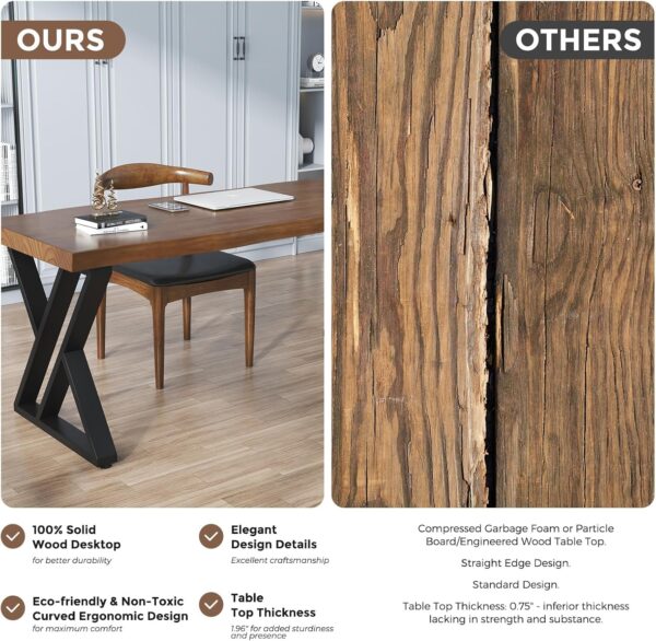 81Vwq5kPtAL._AC_SL1500_.jpg Rustic Style Solid Wood 55-inch Computer Desk - Large Office Desk for Home Office, Modern and Simple Design, Ideal for Study, Writing, Dining