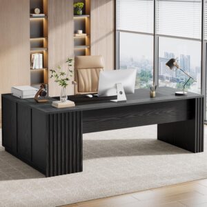 Tribesigns 78" L Shaped Executive Desk with Drawers, Large Office Computer Desk with Cabinet and Storage Shelves, Modern Business Furniture Sets Workstation for Home Office (Grey/Black)